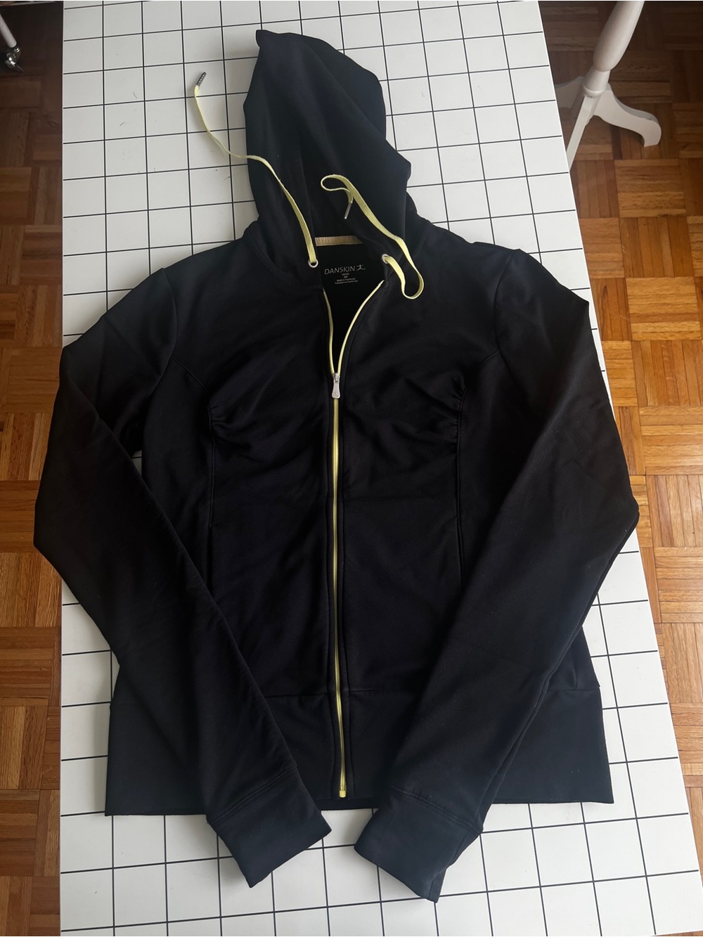 Danskin Black Hooded Full-Zip Jacket with Yellow Accents NWOT Size SP
